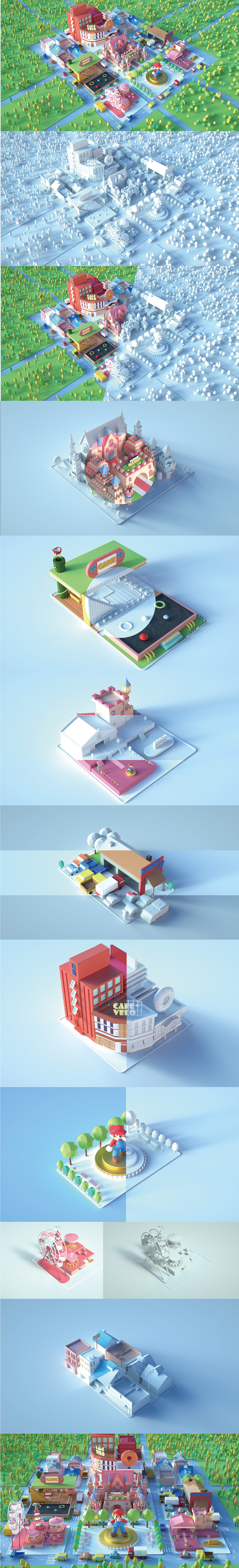 c4d建模 马里奥卡通小镇