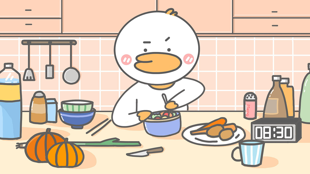 快乐鸭 在做饭呦（图ZMTM5ODA0MjAw） - 艺术插画 - 站酷设计师我是檬檬萌原创素材 - 站酷ZCOOL