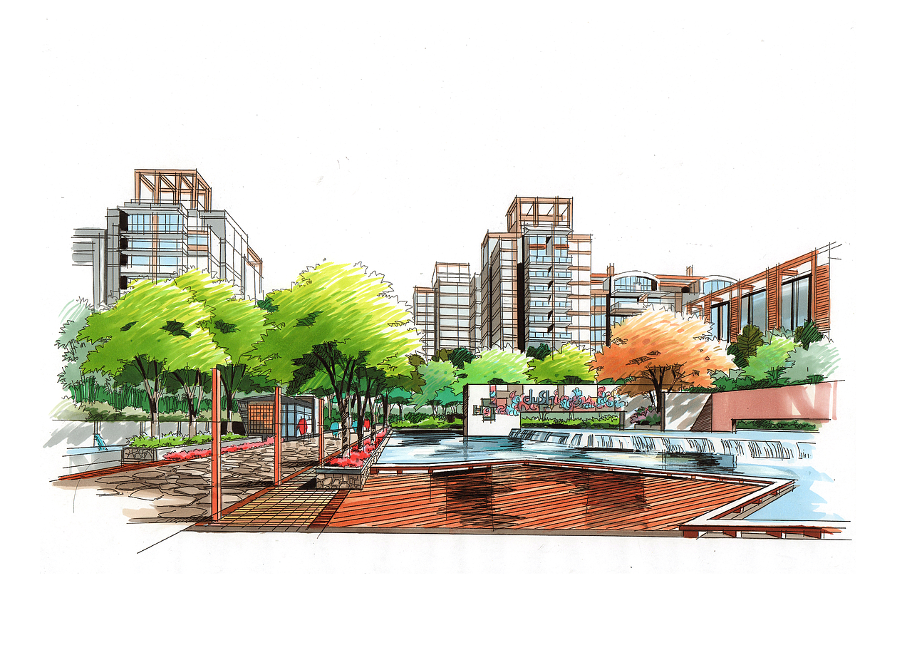 马克笔景观手绘表现（图ZNzcxNDU5NTI=） - 景观设计 - 站酷设计师Pengbobo原创素材 - 站酷ZCOOL