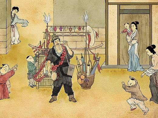 中国风海报插画，模仿戴敦邦老师的国画风