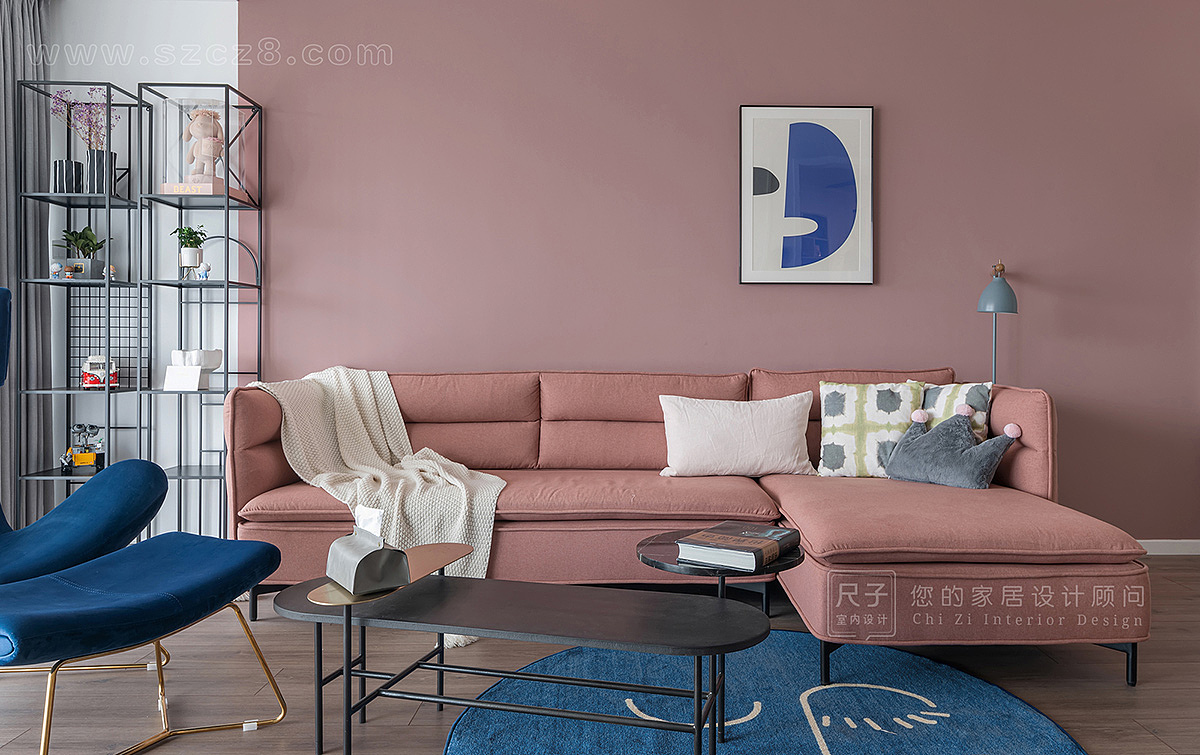 脏粉与皇家蓝的碰撞，爱旅行的他们家里也是诱人的风景（图ZMTgwNjIzMTY4） - 家装设计 - 站酷设计师深圳尺子室内设计原创素材 - 站酷ZCOOL