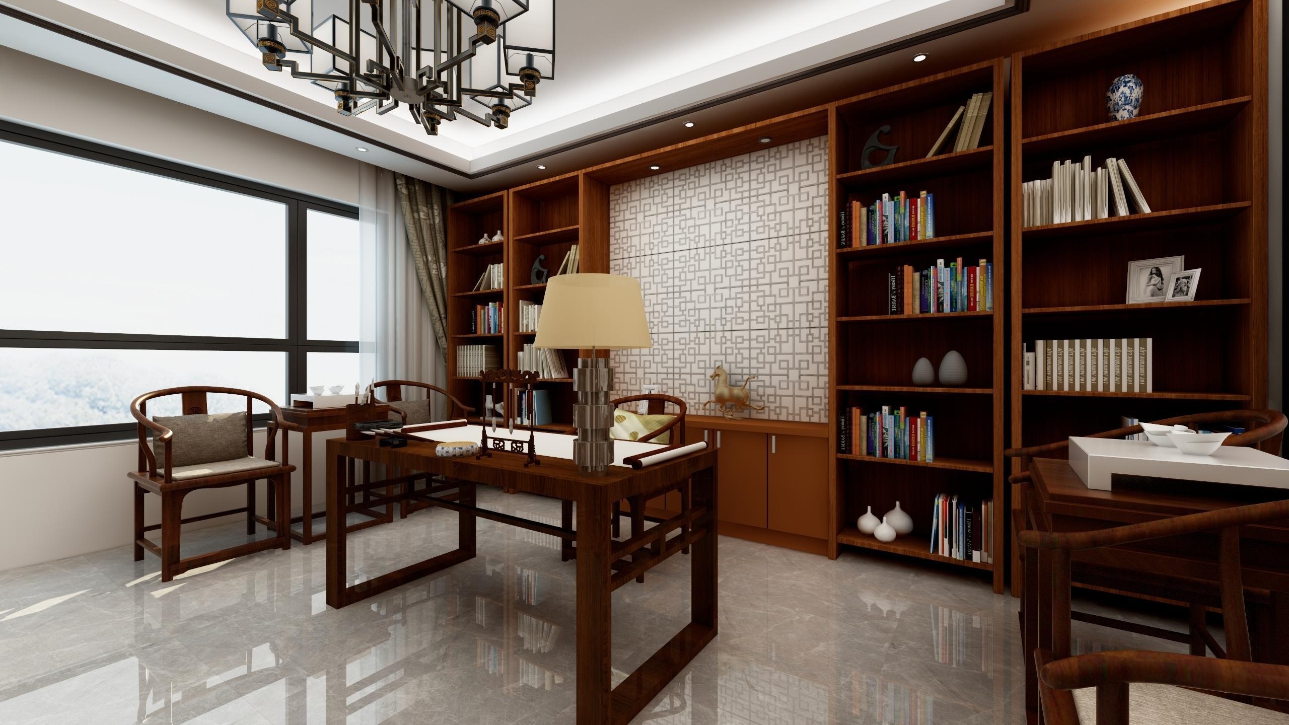 新中式书房|空间|家装设计|清清设计 - 原创作品 - 站酷 (ZCOOL)