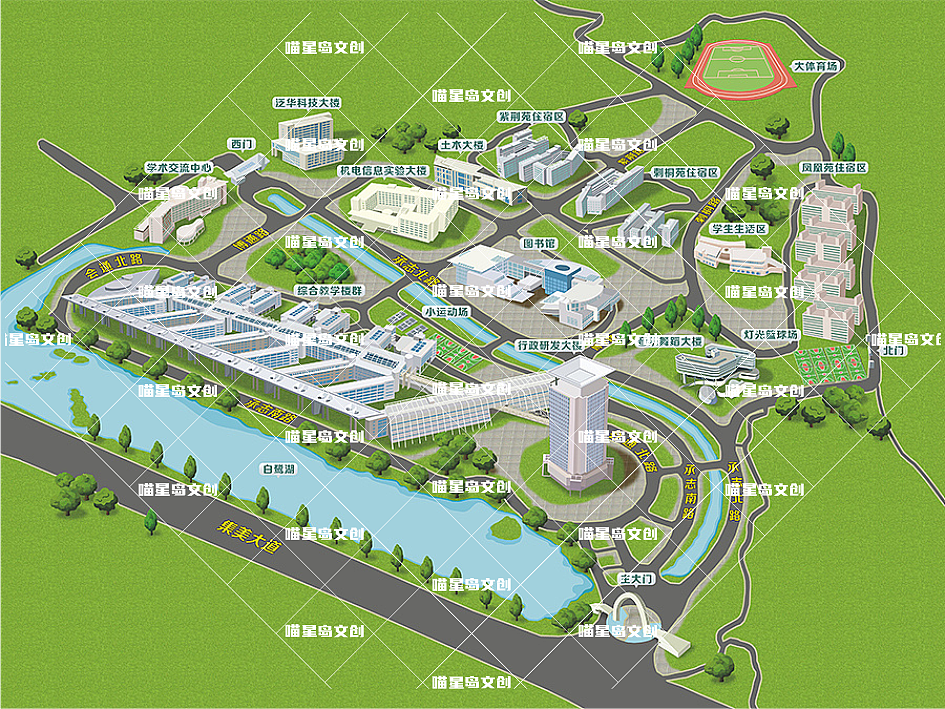 旅游手绘地图,景区手绘地图,智慧旅游导览图,喵星岛