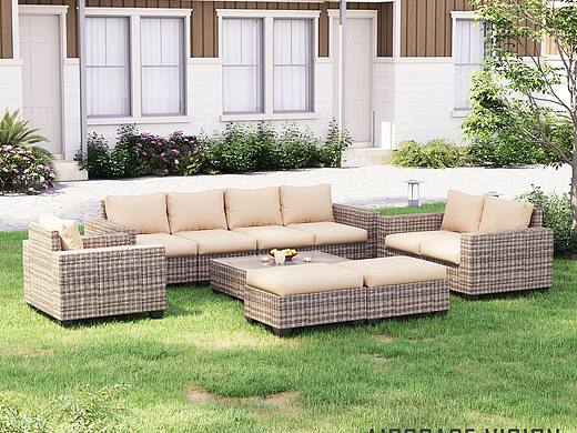 藤编沙发户外日景表现