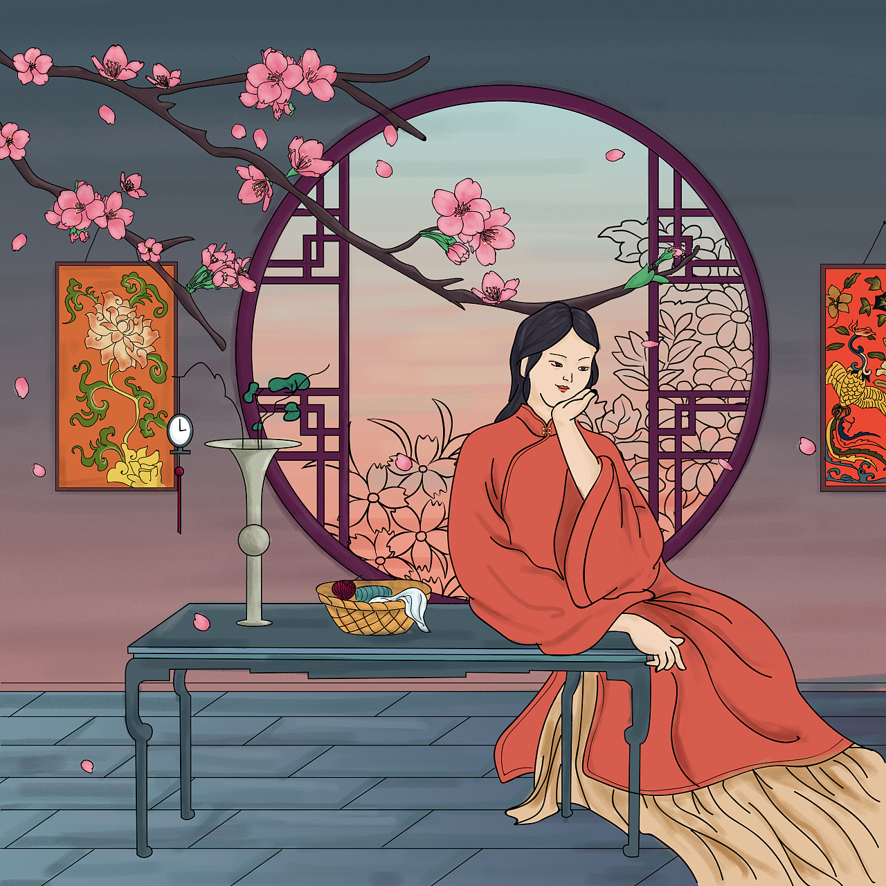 中国古法刺绣发展史插画设计