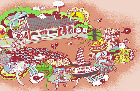 猫空·无锡系列城市明信片（图ZMTY5NDk0MDA=） - 商业插画 - 站酷设计师Bigfish大鱼君原创素材 - 站酷ZCOOL