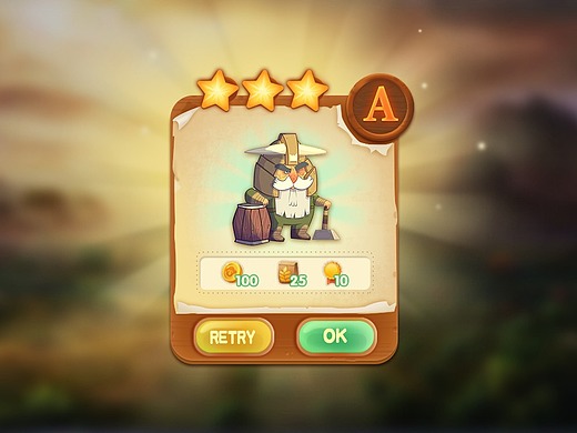 游戏ui——欧美q版风通关界面和图标一只设计狮呀140q版游戏通关界面