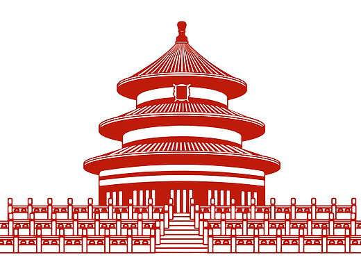 原创非遗剪纸中国传统古建筑插画