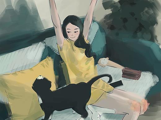 少女与猫（个人主页-ZNDY2Mzk0NzI=） - 创作习作 - 站酷设计师MonsterKun原创素材 - 站酷ZCOOL