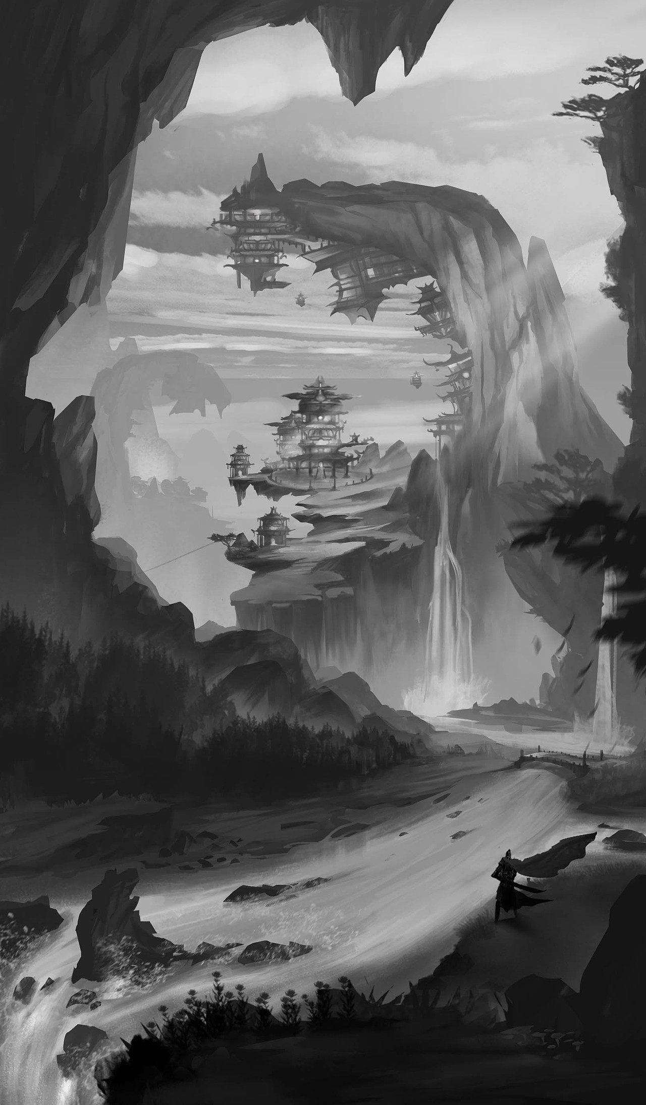 中国风黑白气氛图绘制