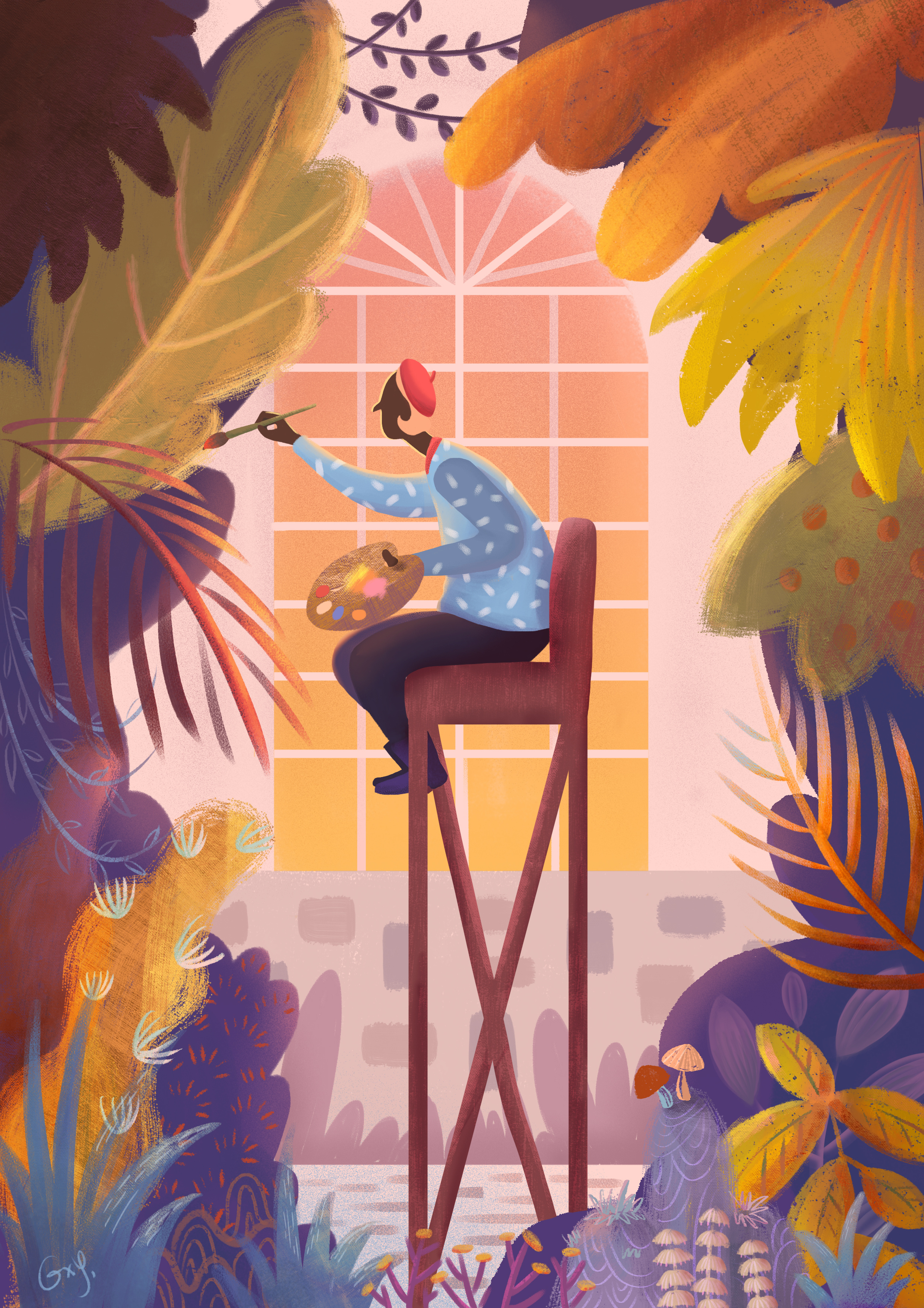 植物园里的小画家|插画|创作习作|amelie__g - 原创作品 - 站酷