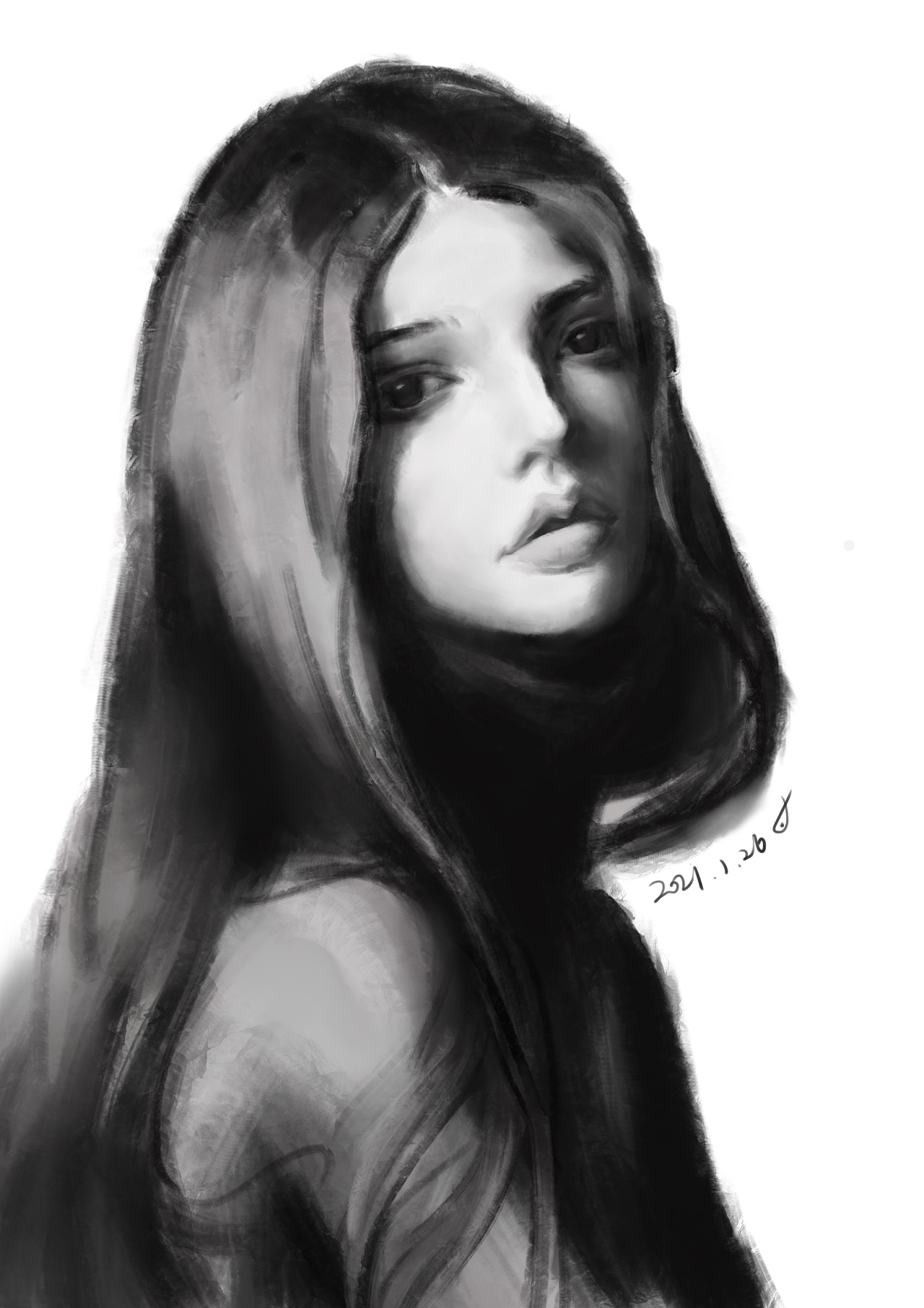 黑白人像-日常厚涂练习