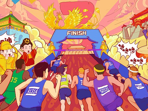 2019西安马拉松插画设计