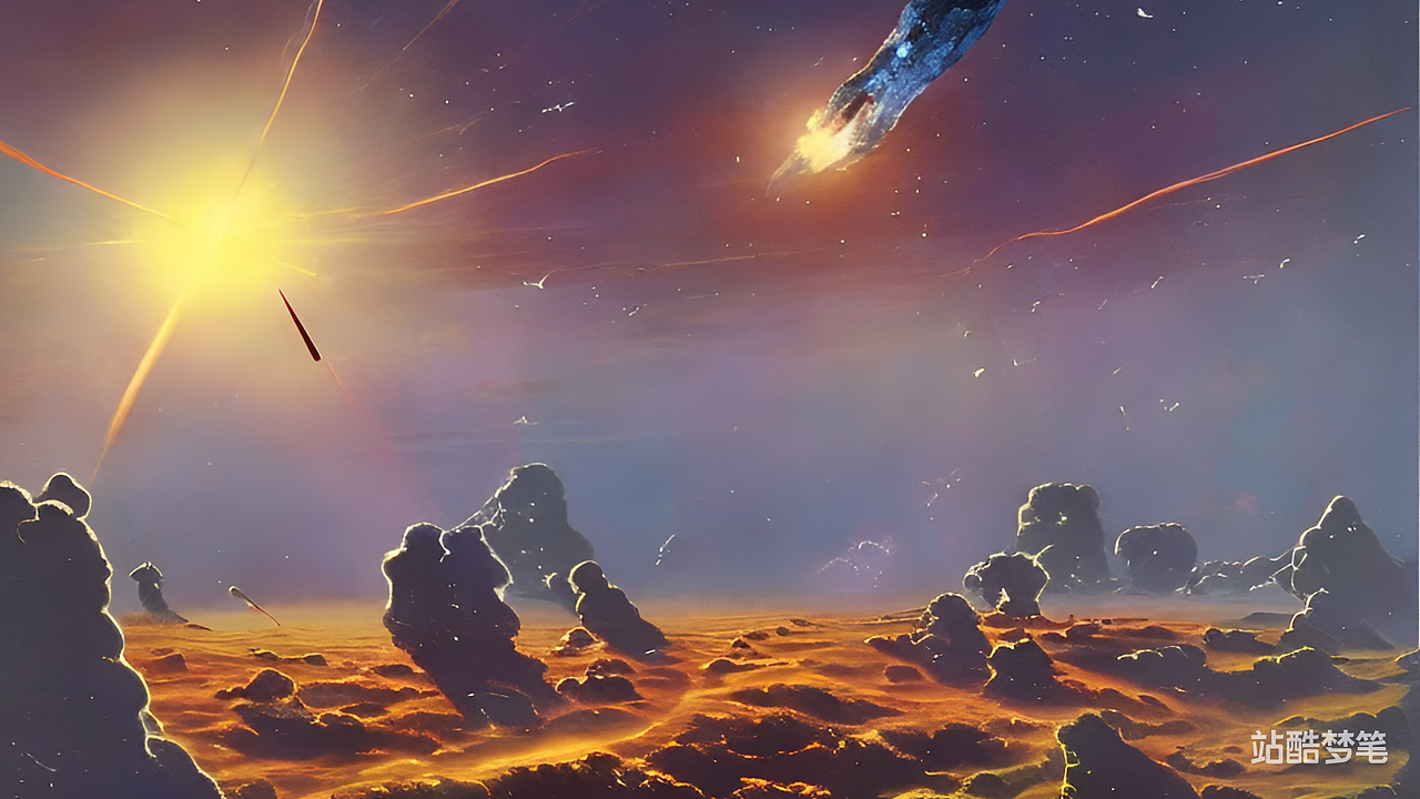 #站酷梦笔#广袤的天空中，一颗璀璨的流星划过长空，穿