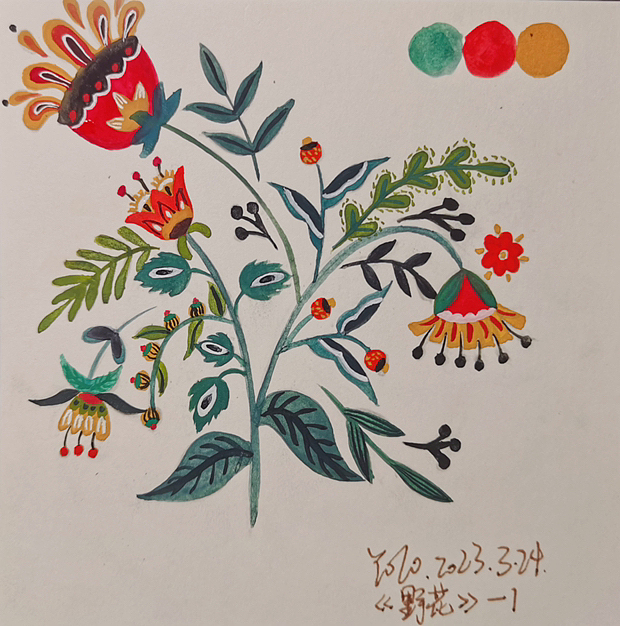 路边野花-不透明水彩