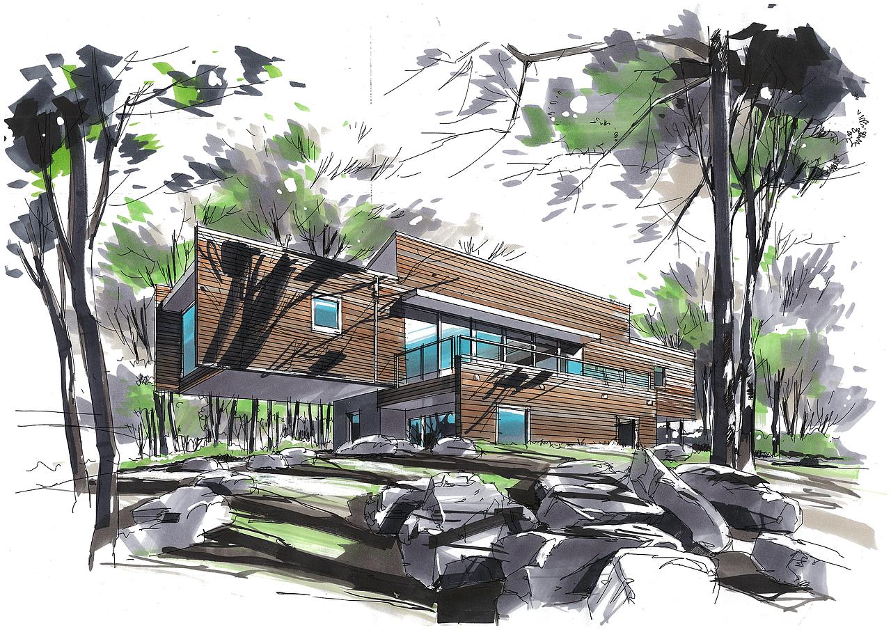 灰色系列建筑手绘设计