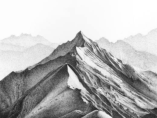 谭伯虎钢笔画作品《峰》
