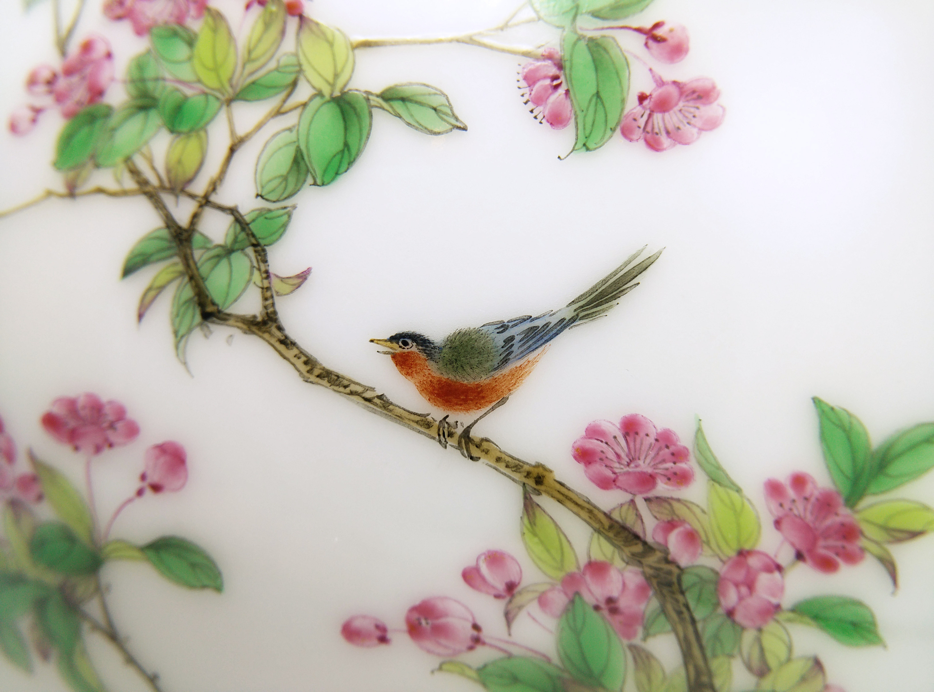 【釉上彩瓷】仿清雍正珐琅彩孔雀小碗一对