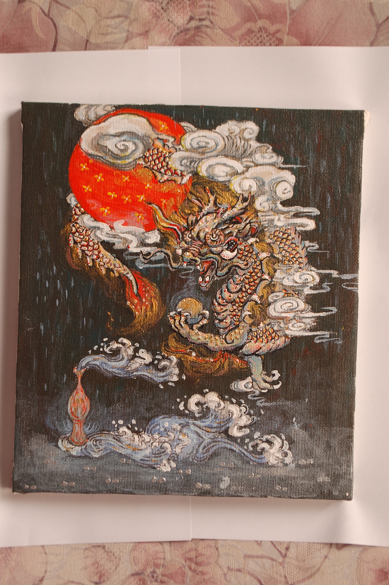 手绘丙烯画原创东方神话生物