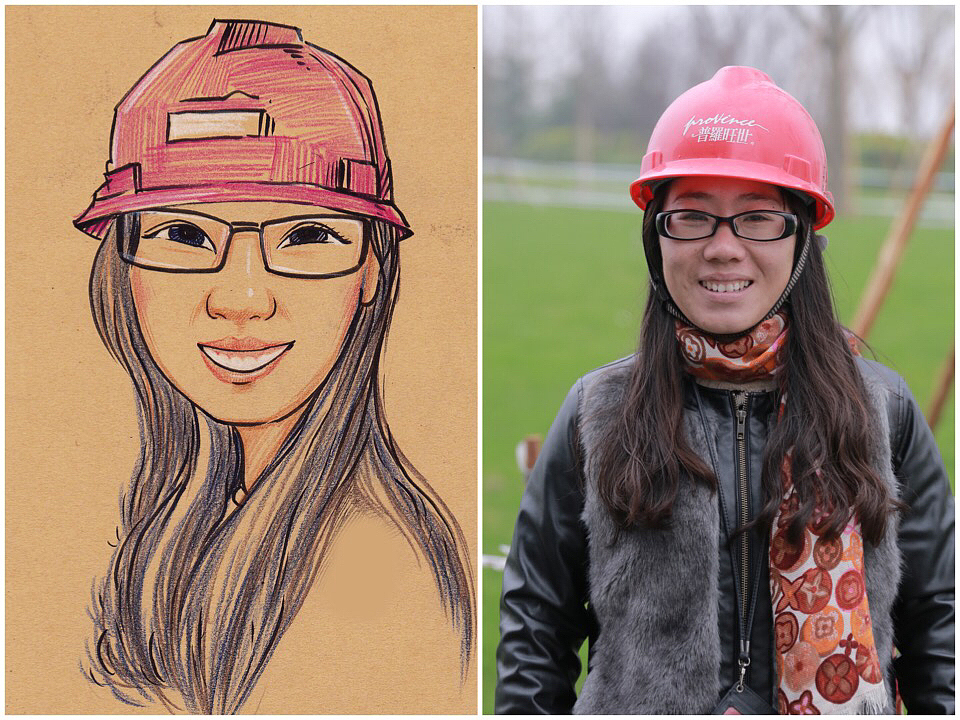 建筑工人彩铅肖像漫画