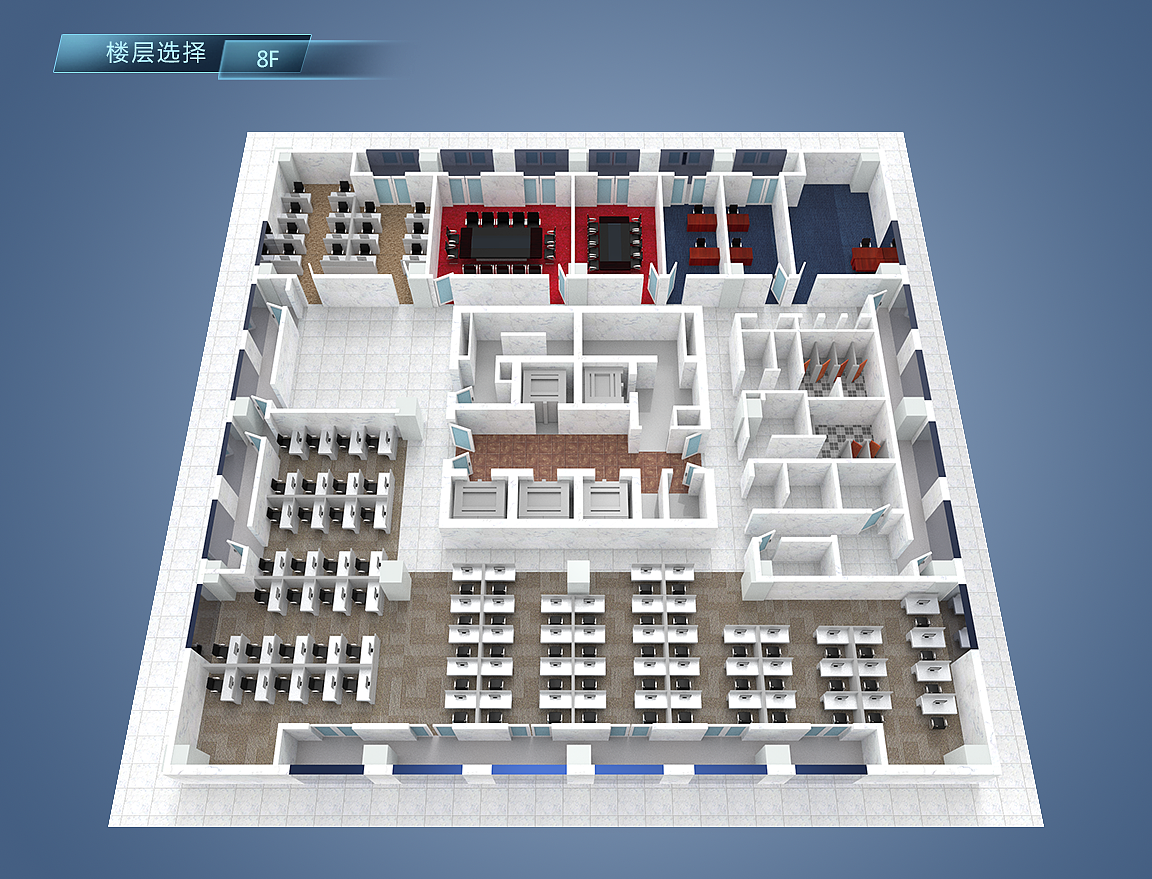 办公区布局布置3d鸟瞰图