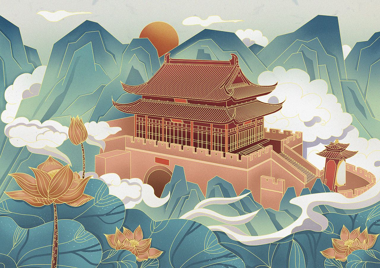 杭州各地景区国潮|插画|商业插画|阿步莎_原创作品-站酷zcool