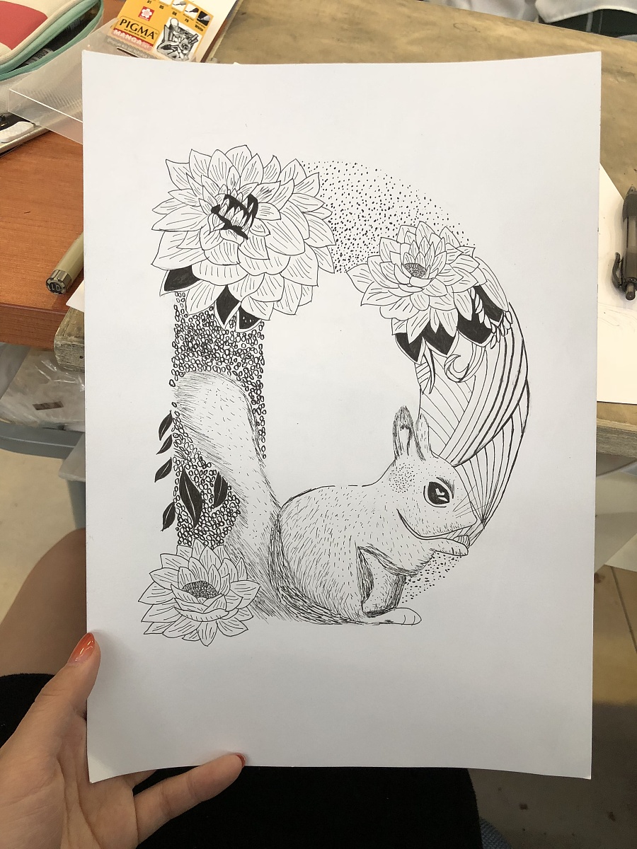 d字小松鼠(针管笔画)|钢笔画|纯艺术|杜香林 - 原创设计作品 - 站酷