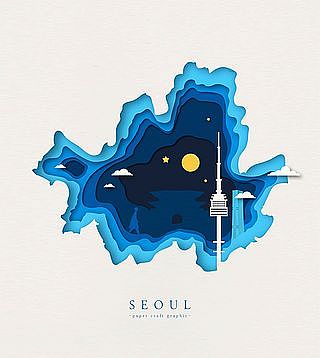 一套城市剪纸风格