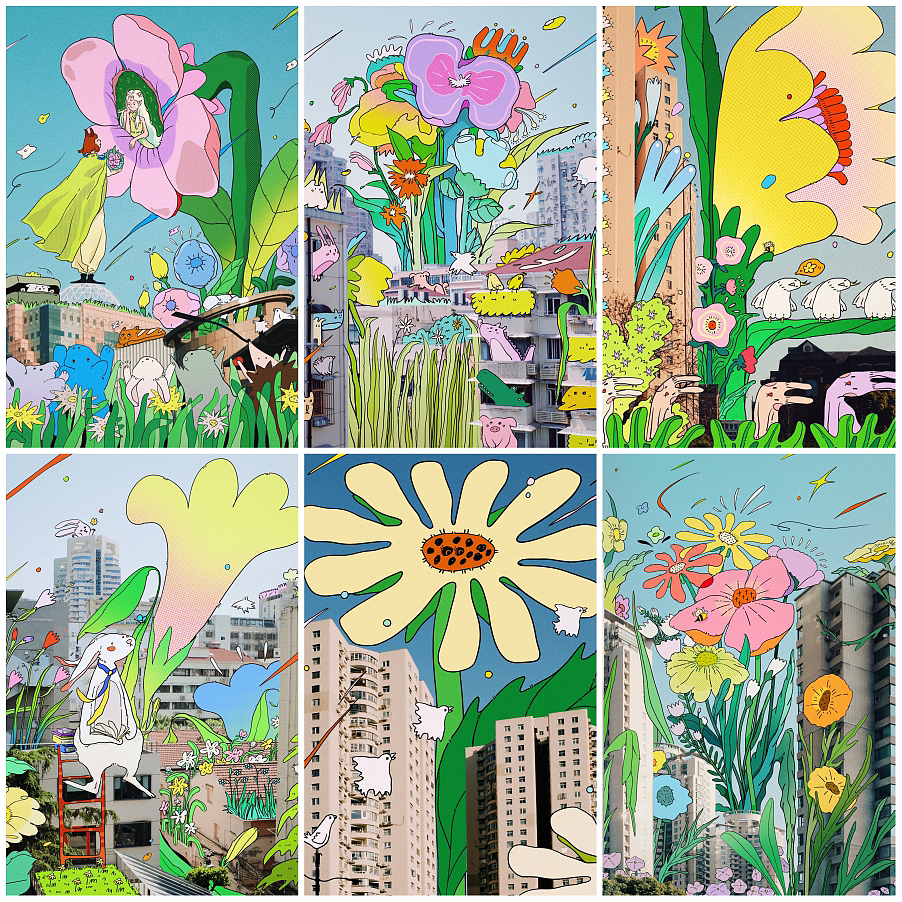 春風吹過樓宇間（圖ZMzM5MDQ0NTE2） - 新銳潮流插畫 - 站酷設(shè)計師西椰子原創(chuàng)素材 - 站酷ZCOOL