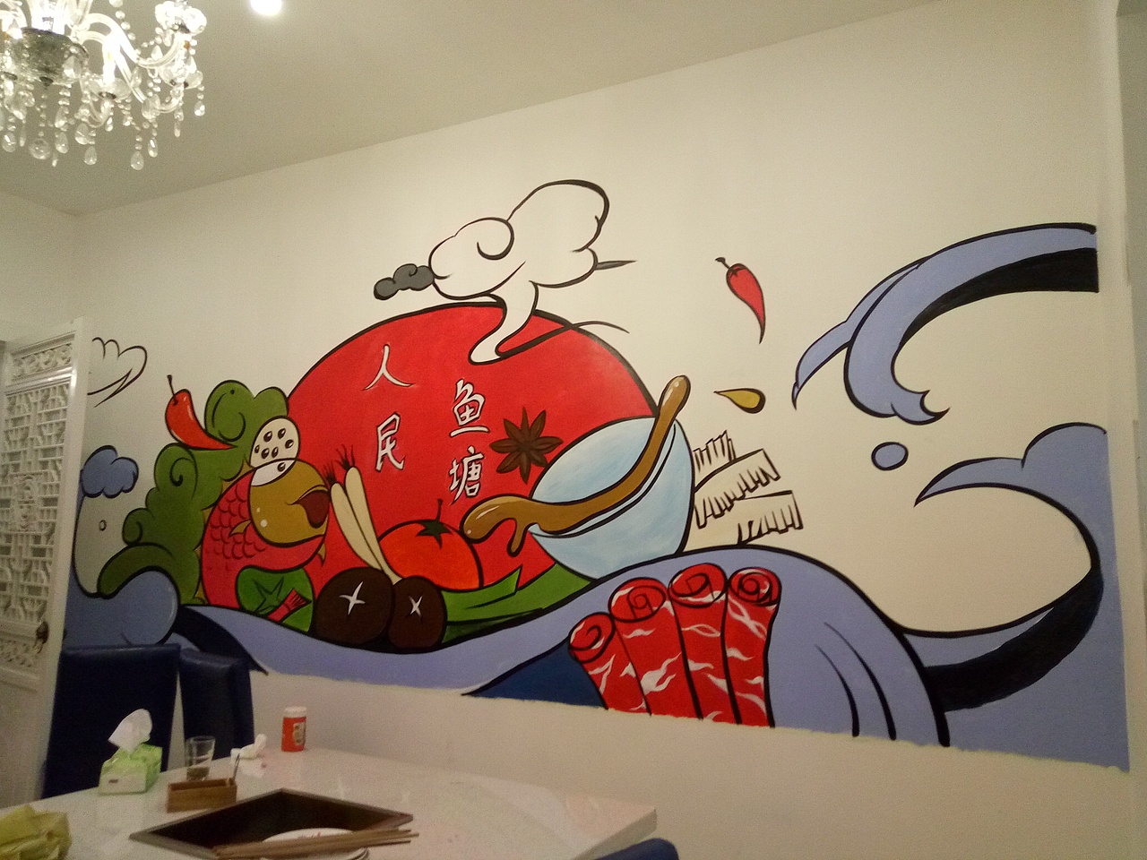 火锅店墙绘,餐饮墙绘,串串店墙绘,成都墙绘_墙绘壁画-站酷zcool