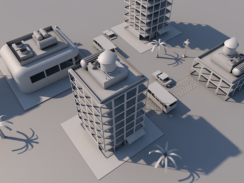 c4d建模练习-纸片城市