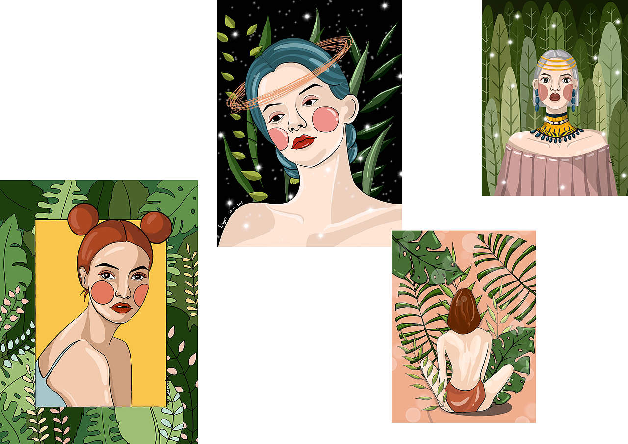 Hey girls！| 时尚人物插画系列（图ZMjMwNDE2MDg4） - 新锐潮流插画 - 站酷设计师YigeHOU原创素材 - 站酷ZCOOL