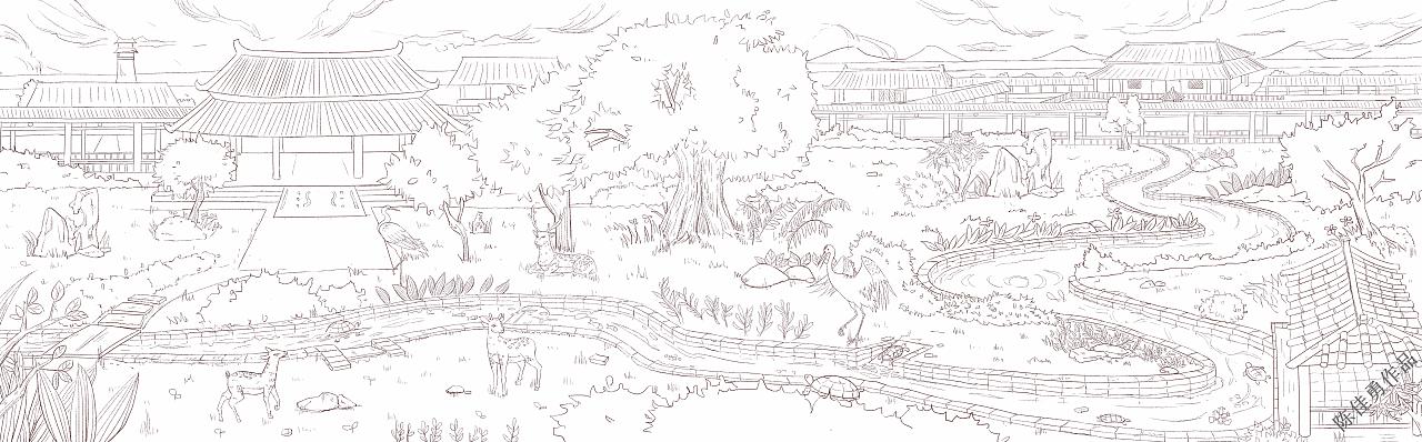 南越王遗址线稿设计（图ZMTg1MTAwMjI4） - 商业插画 - 站酷设计师一点忧愁原创素材 - 站酷ZCOOL