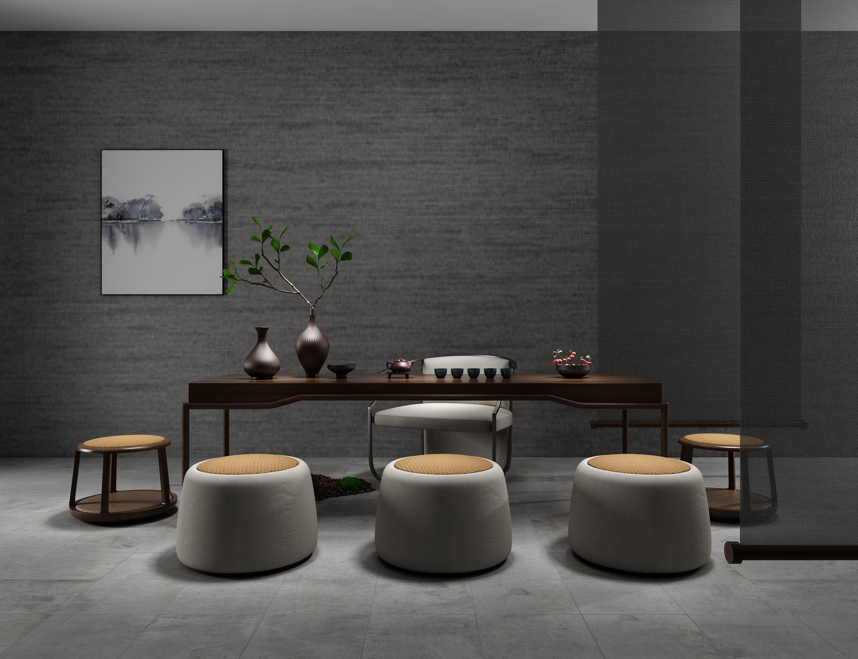 新中式茶桌茶椅效果图