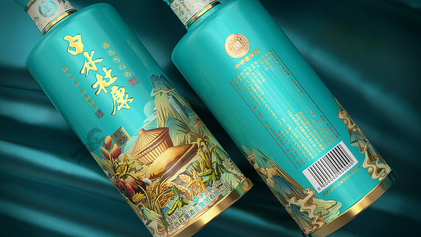 插画酒包装设计:白水杜康五谷丰登新品