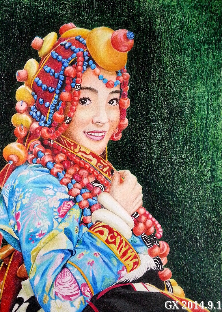 彩色铅笔练习 藏族女孩