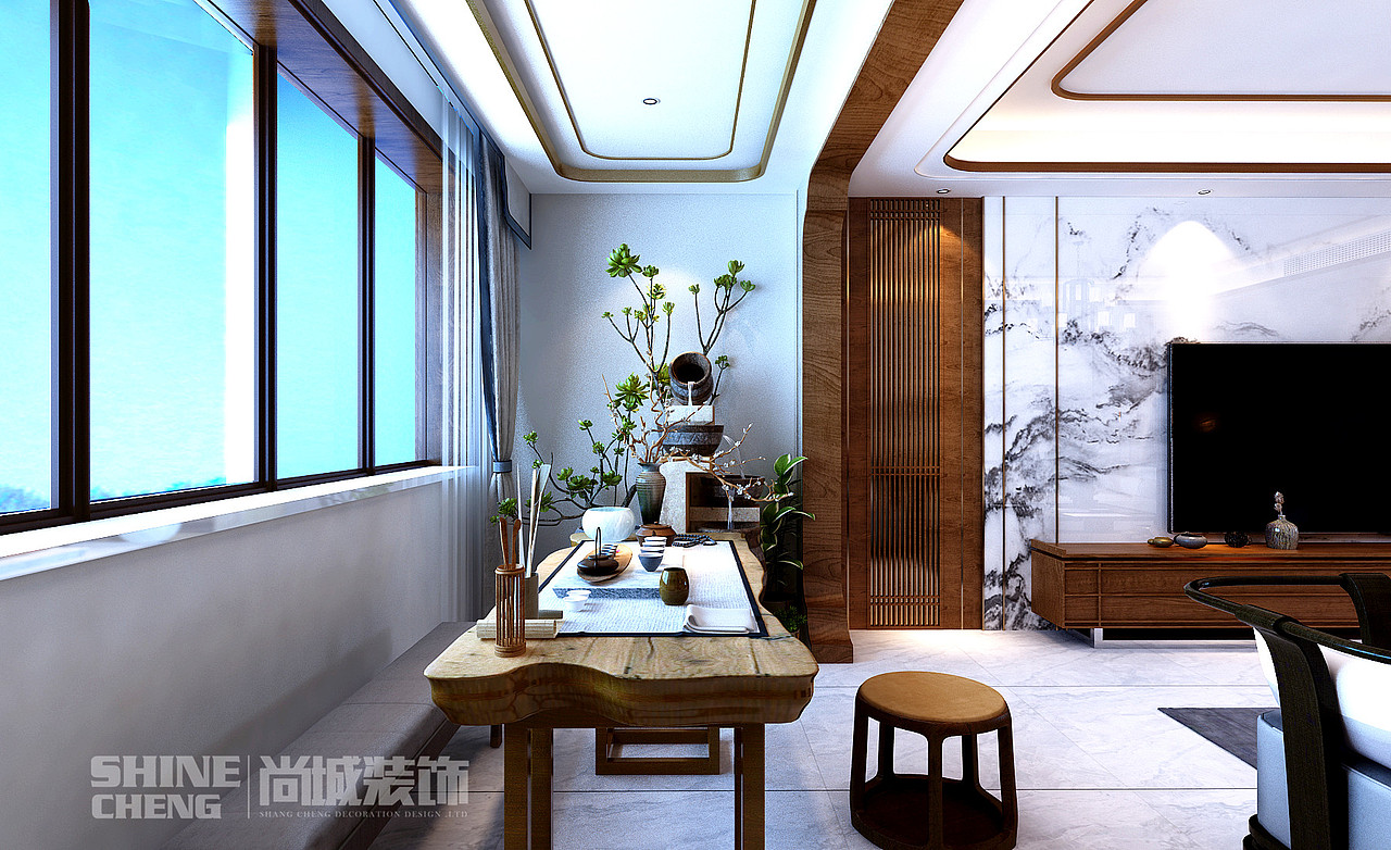 泰安西湖荣郡小区168m²新中式风格装修设计效果图