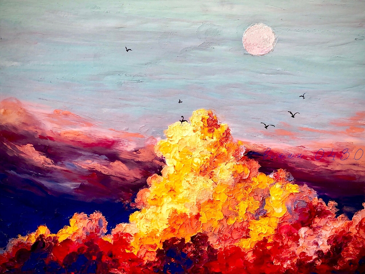 油画棒风景/日落