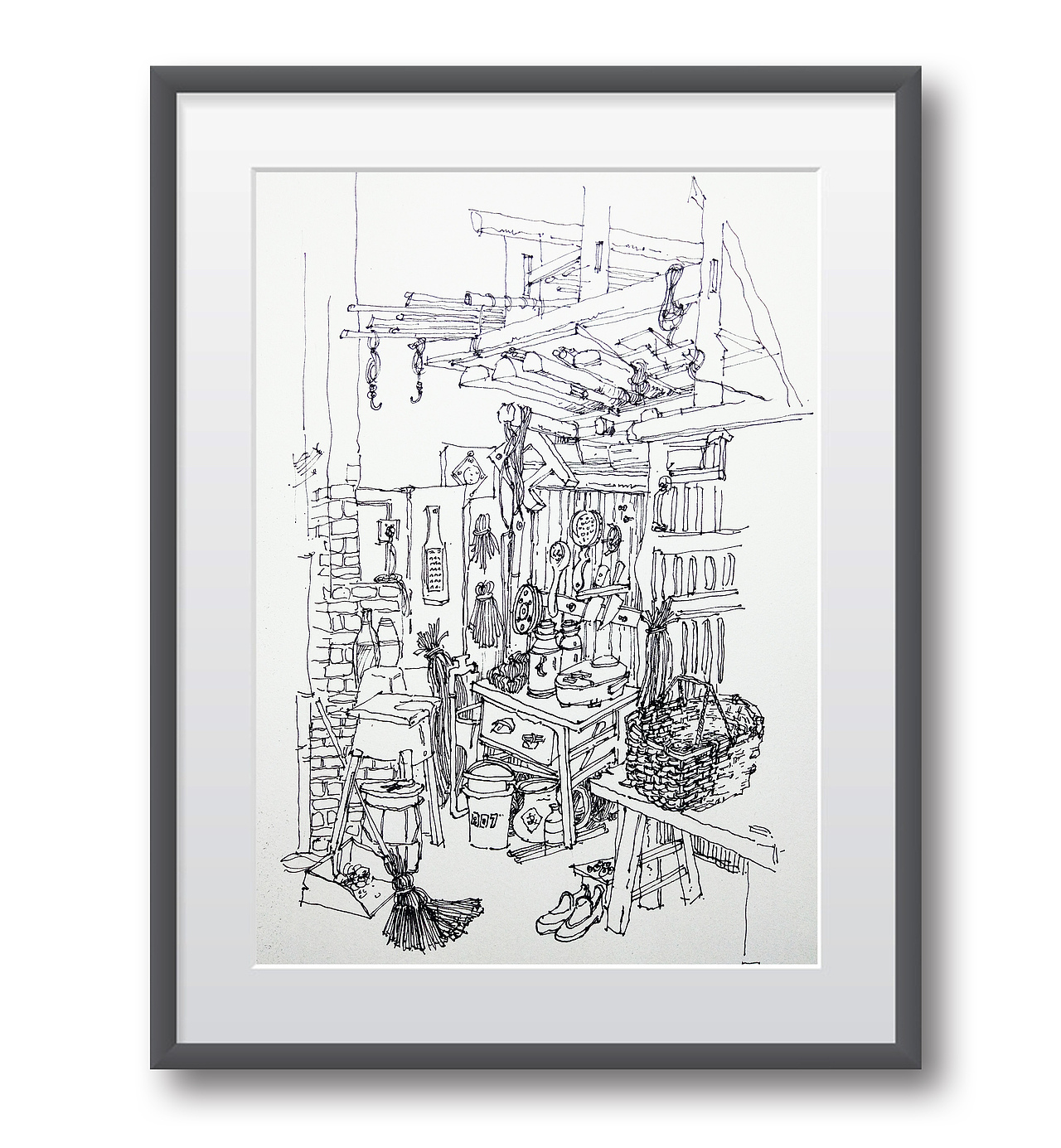 老屋 老街钢笔画