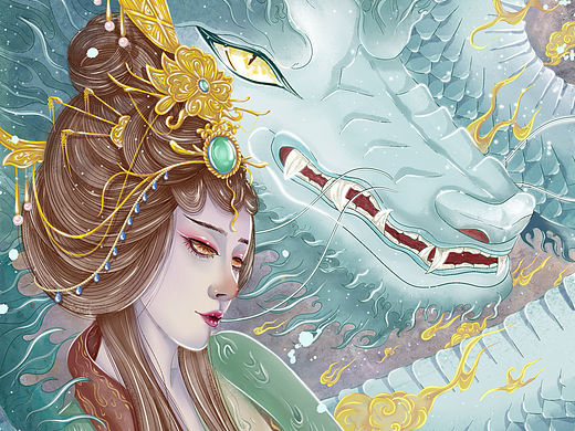龙年水彩国风插画