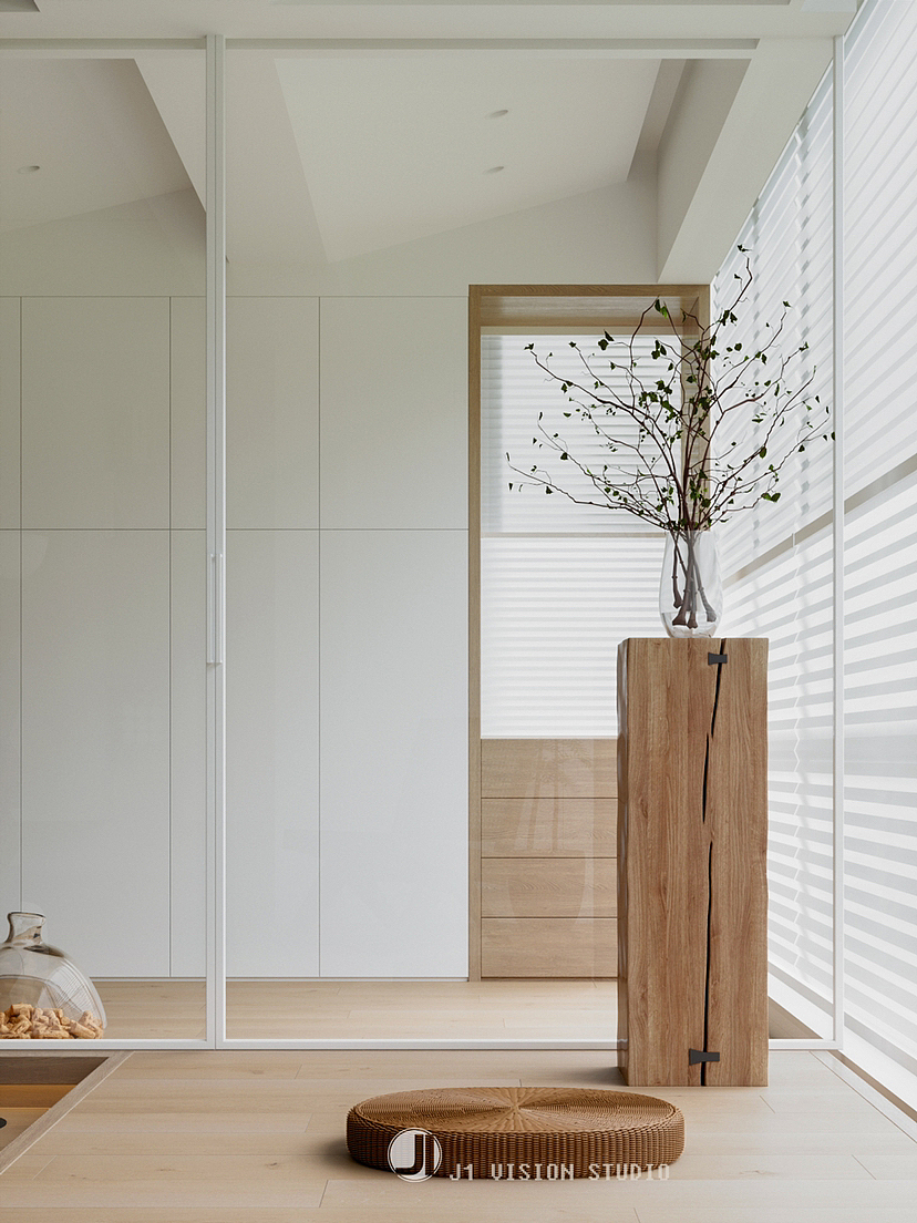 一组奶油原木风家装效果图表现