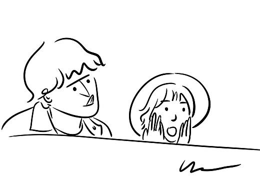 黑白线条情侣插画