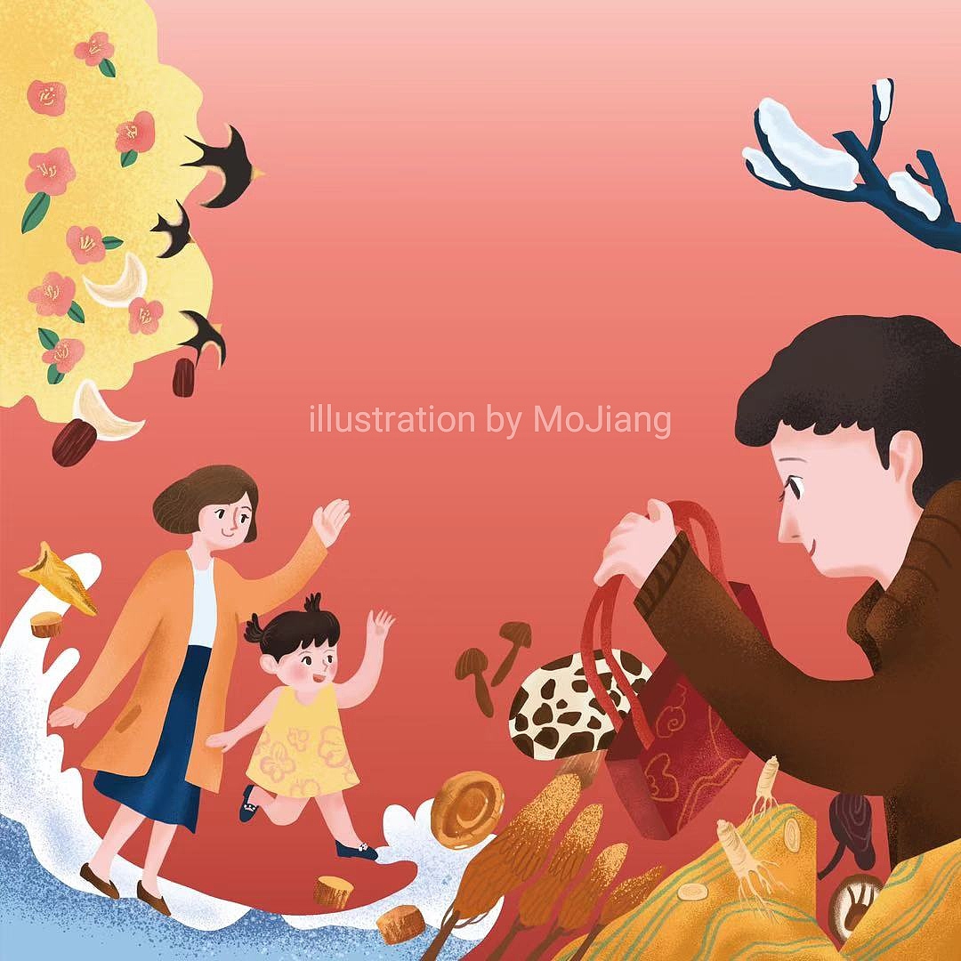 “礼满四季” 年货礼盒包装插画