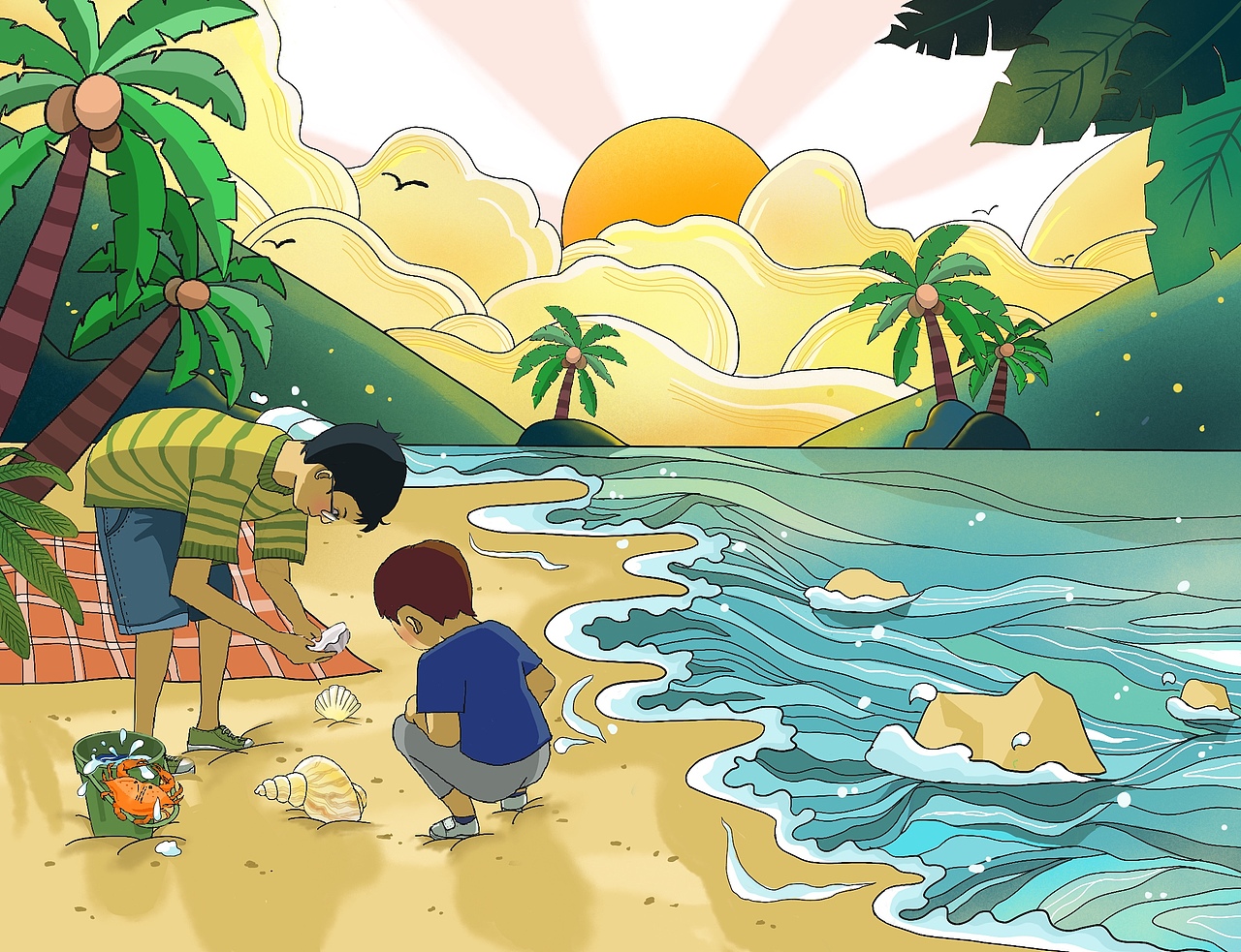 沙滩|插画|儿童插画|加绿_原创作品-站酷(zcool)