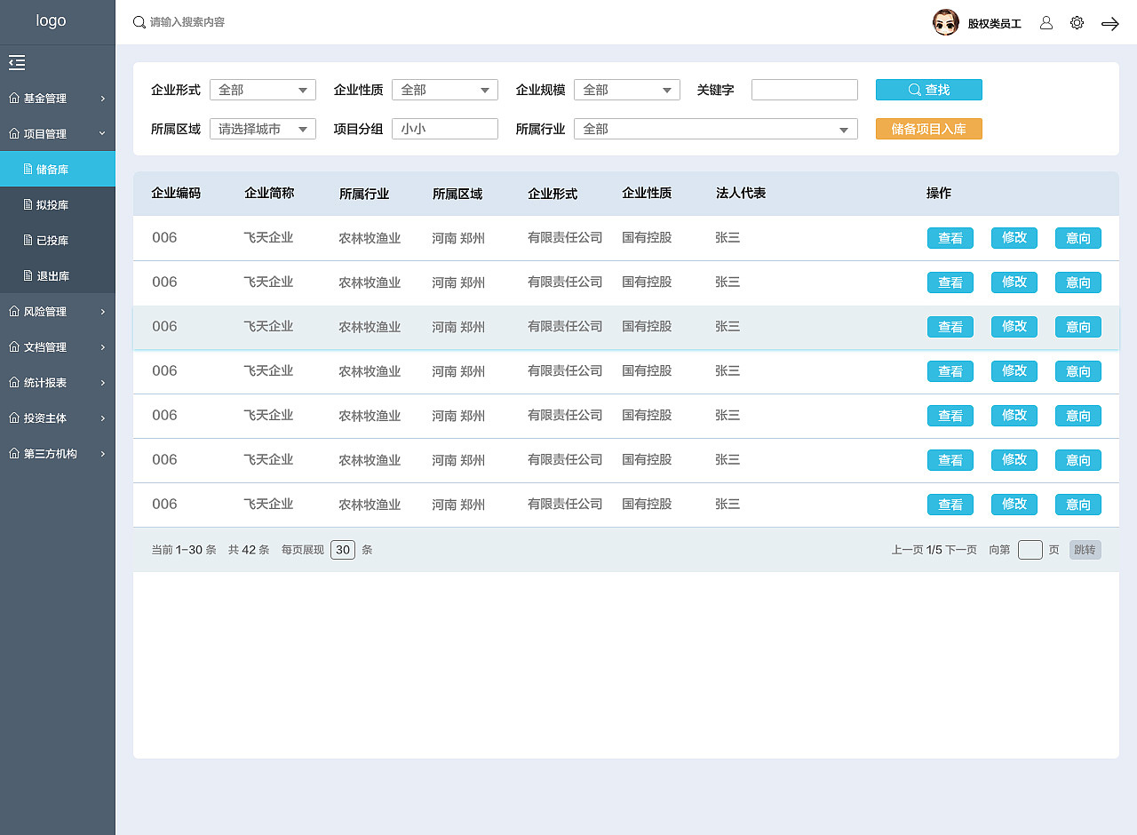 带有一股浓浓企业风的界面