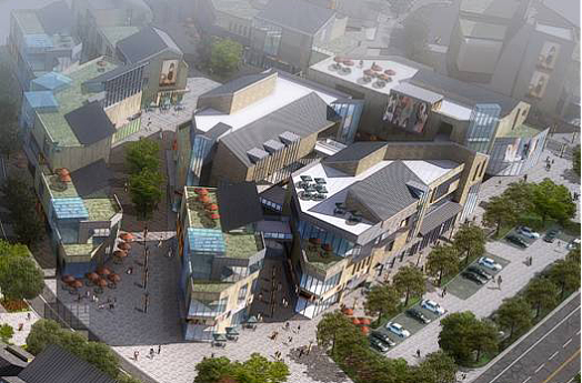 空间层级
我们要在商业空间里注入一些能让人长时间停留和欣赏的元素。所以这些院落的层级和尺度也有很多种类:<br>>>> 街道层级,步行街道和车行街道互不干扰<br>>>> 街巷层级,即房子和房子之间的空余地,保留了传统东方巷子的感觉<br>>>> 院落层级,又分为公共大院落\半开放的院落\围合院落\私密性小院落<br>为什么我们的建筑大多是小块散落的布局?<br>其实内部空间是连续的,看上去的三个建筑其实是连起来的,三层的局部是独立的,建筑体量被打碎,就没那么呆板。