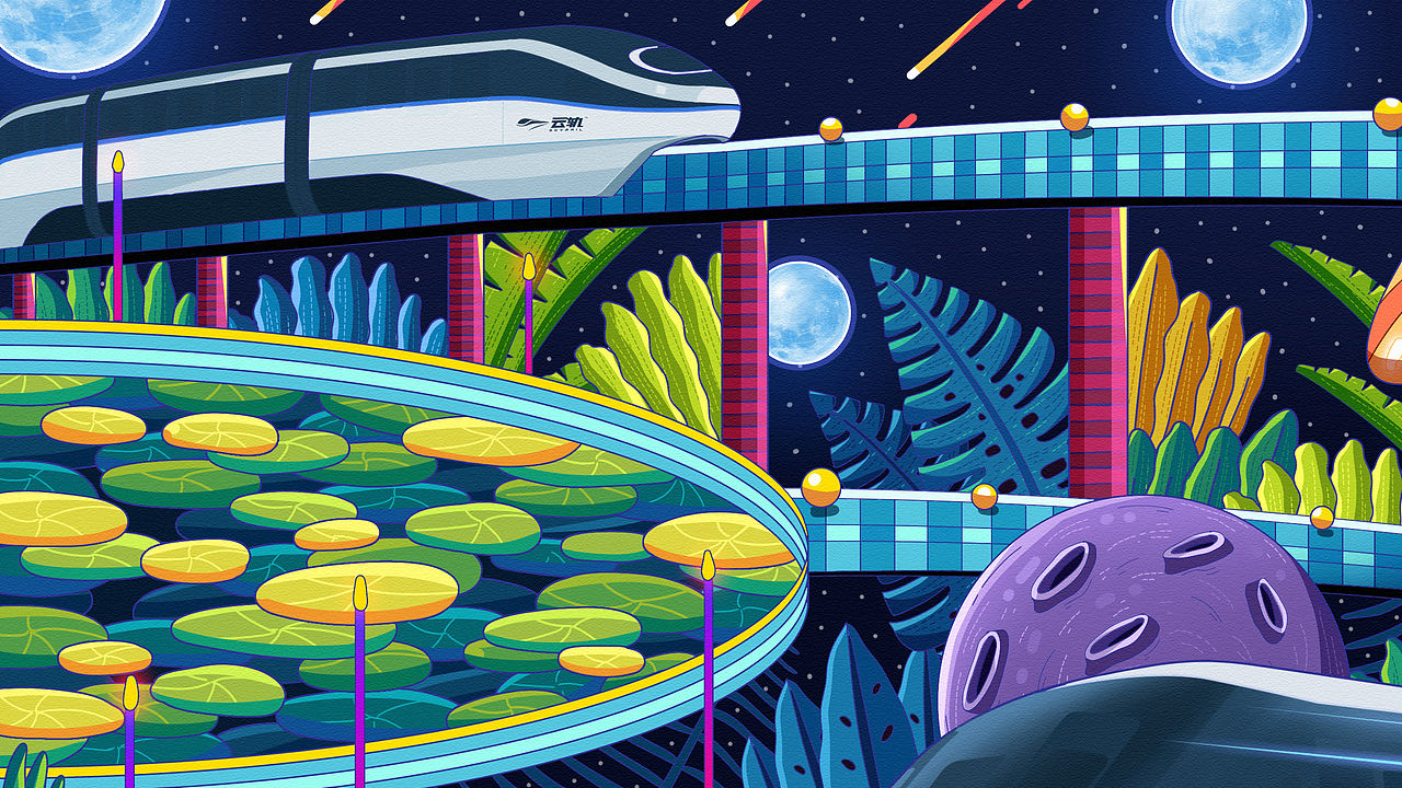比亚迪-云巴创意插画--空中花园（图ZMTQ1MzA2MTU2） - 创作习作 - 站酷设计师插画师卷耳原创素材 - 站酷ZCOOL