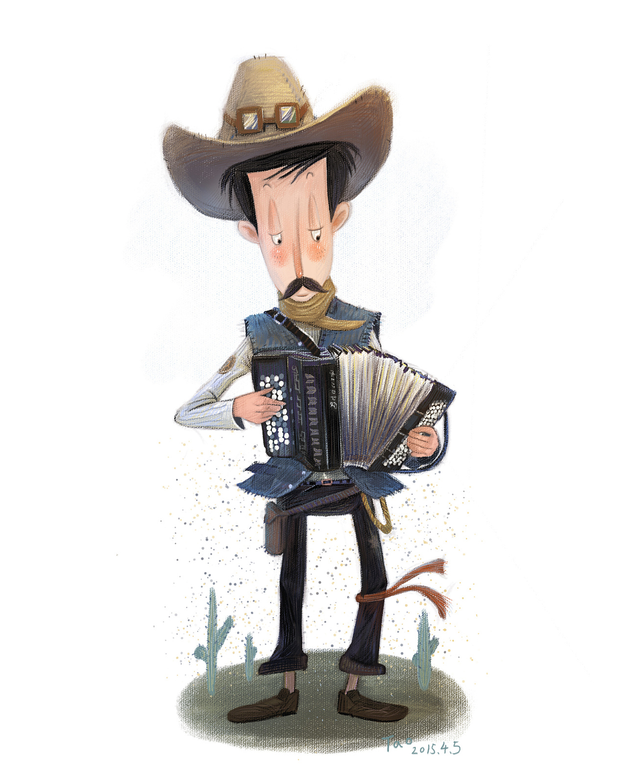 拉手风琴的牛仔|插画|儿童插画|土郝的小画本 - 原创作品 - 站酷