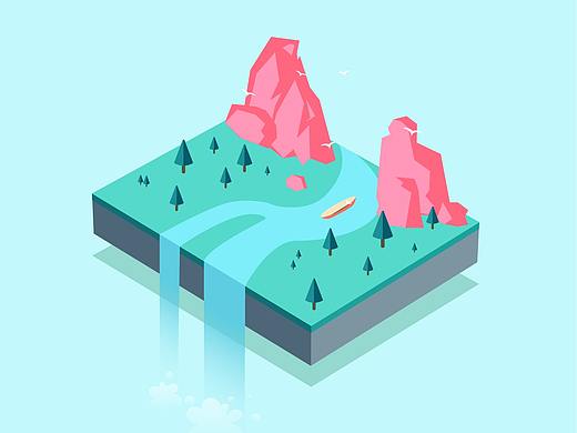 立体插画练习--悬浮森林