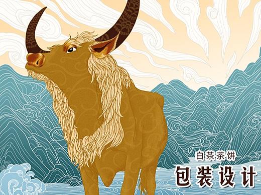 白茶茶饼牛年创意手绘包装设计